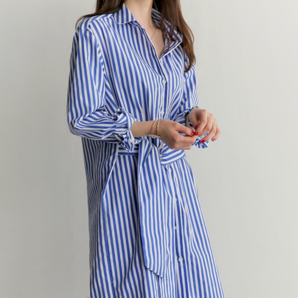 Hamptons Blue & White Striped Shirt Dress